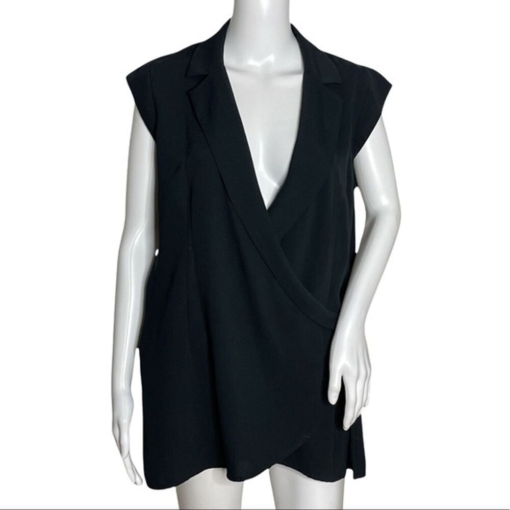 CAbi Shirt Women Small Black Origami Faux Crossover Wrap Tunic Basic‎ Minimalist